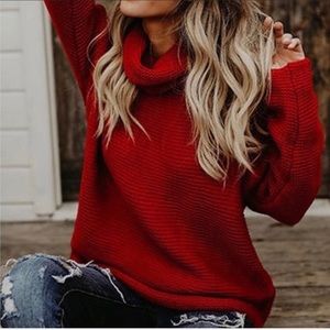 🆕Cozy Turtleneck sweater,Pullover Red sweater.